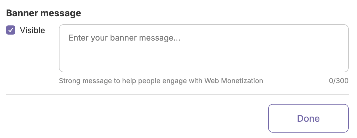 Panel with a checkbox to mark the message as visible and a blank field to enter a custom message